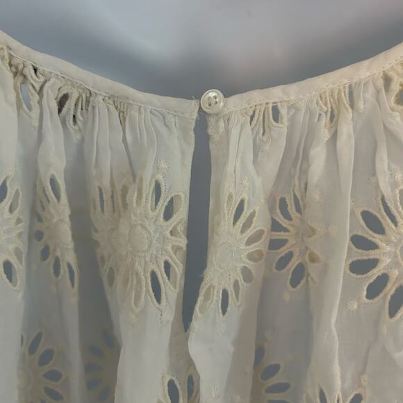 Madewell Embroidered Shirred Puff-Sleeve Eyelet Off White Top M Medium New - Picture 7 of 9